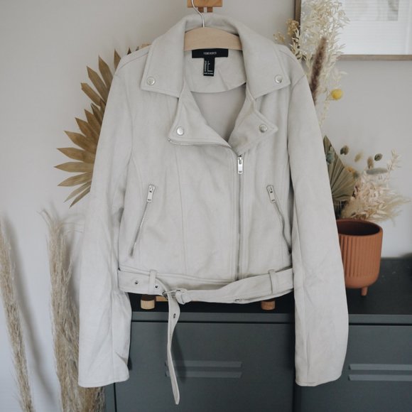 Women's Light Gray Faux Suede Jacket - Picture 4 of 5